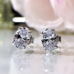 Silver Oval Cut Stud Earrings